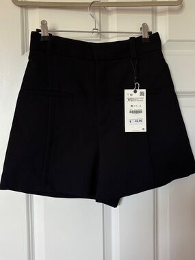 Zara Black High-Waist Tailored Shorts